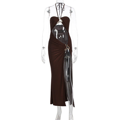 Women Clothing Summer Sexy Lace up Cutout Metal Decoration Split Dress by Ragazza