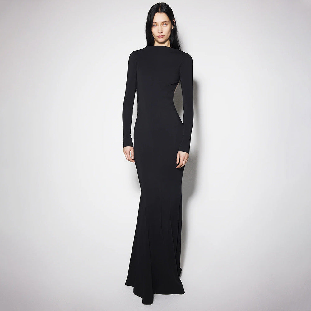 Women Clothing Summer Sexy Long Sleeve Backless Lace Hip Elastic Metal Decoration Dress by Ragazza
