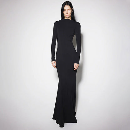 Women Clothing Summer Sexy Long Sleeve Backless Lace Hip Elastic Metal Decoration Dress by Ragazza