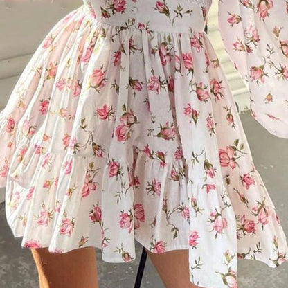 Autumn Winter Women Clothing Street Casual Floral Midi High Waist Slim V neck Dress by Ragazza