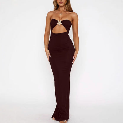 Summer Arrival Women Tube Top Hollow Out Cutout Slim Fit Backless Starfish Decorative Dress by Ragazza