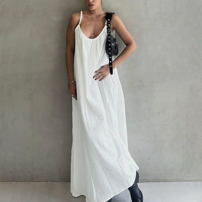 Cami Dress Spring Summer Women Loose Texture Sense A line Low Collar Long Vacation Dress  DestGlow