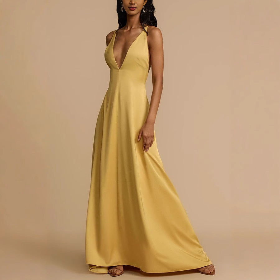 Summer Sexy Backless V neck Satin Maxi Dress Women by Ragazza