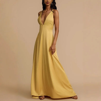 Summer Sexy Backless V neck Satin Maxi Dress Women by Ragazza
