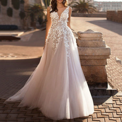 Summer Women Clothing Sexy Lace Dress Sleeveless Deep V Plunge Neck Wedding Embroidered Dress by Ragazza