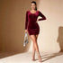 Women U Neck Lace up Velvet Dress Women Long Sleeve Waist Tight Slimming Hip Dress  DestGlow