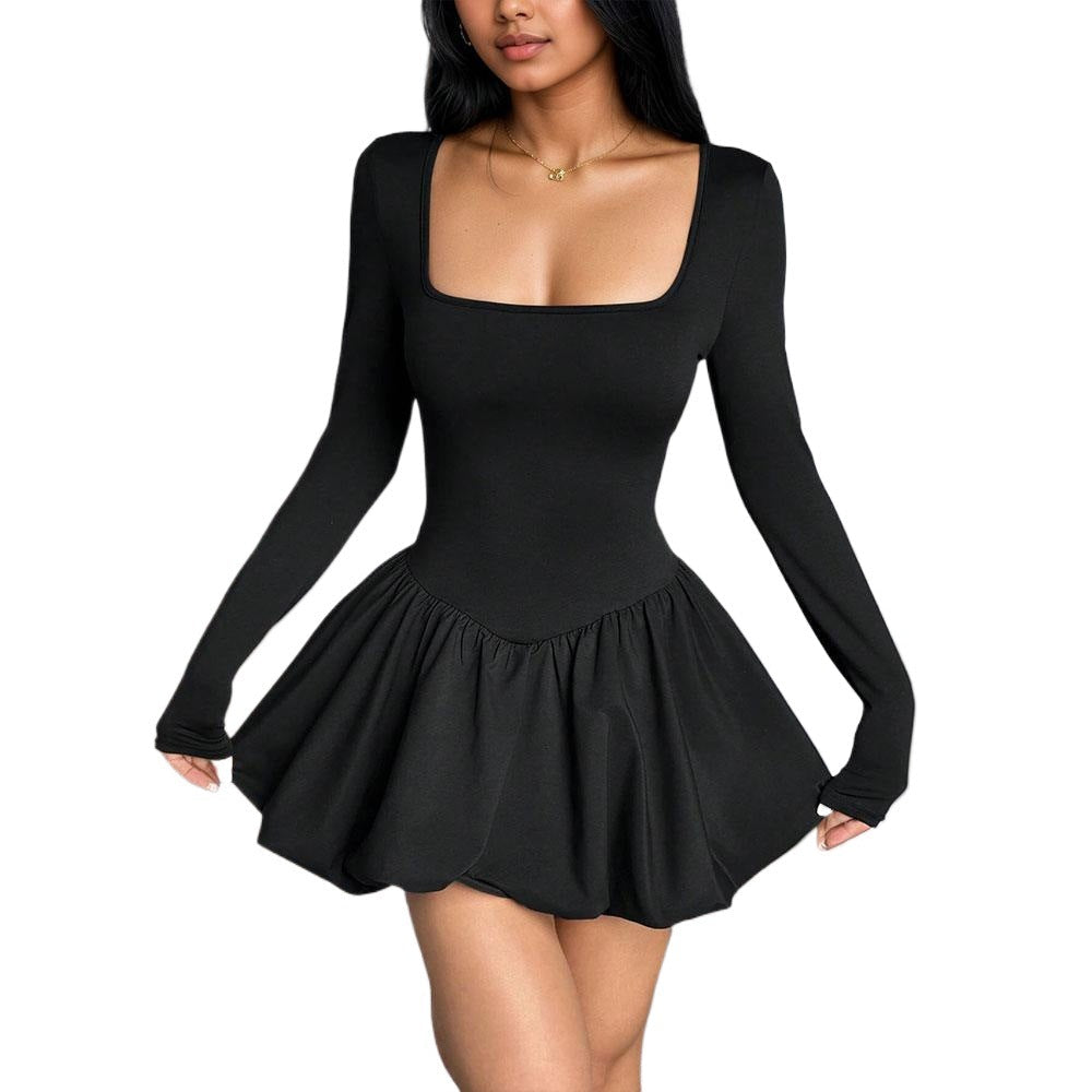 Women Clothing Autumn Winter Long Sleeve Vest Type Slim Fit Sexy Bud Hem Ruffled Dress by Ragazza