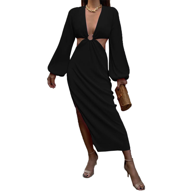 Women Wear Dress Long Sleeve Cropped Outfit Sexy Slit Dress Women by Ragazza
