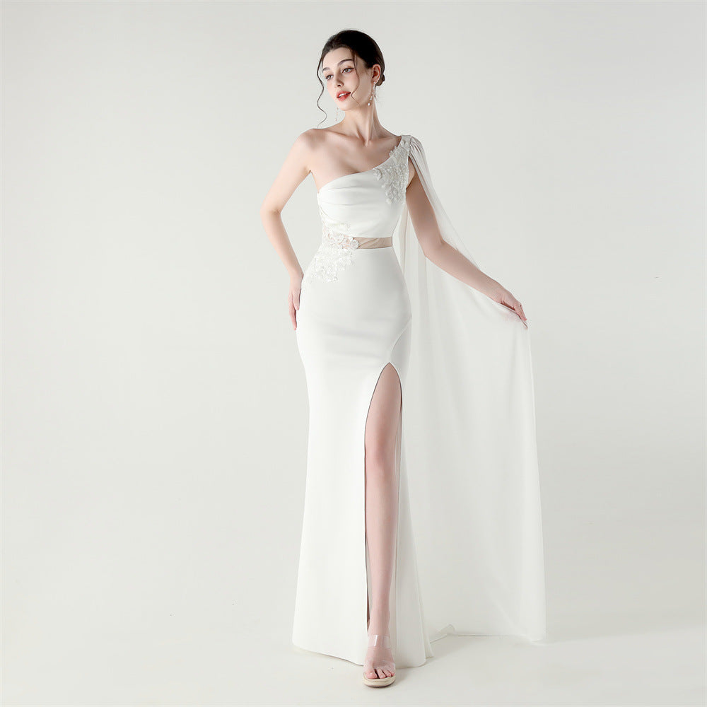 Tulle Shawl Three Dimensional Bead Tube Embroidery Craft One Shoulder Slim Slimming Social Celebration by Ragazza