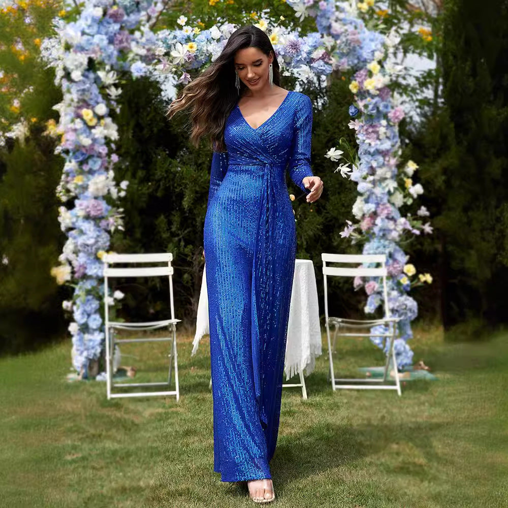Multi Color Long Sleeve V neck Fishtail Cocktail Evening Dress Women by Ragazza