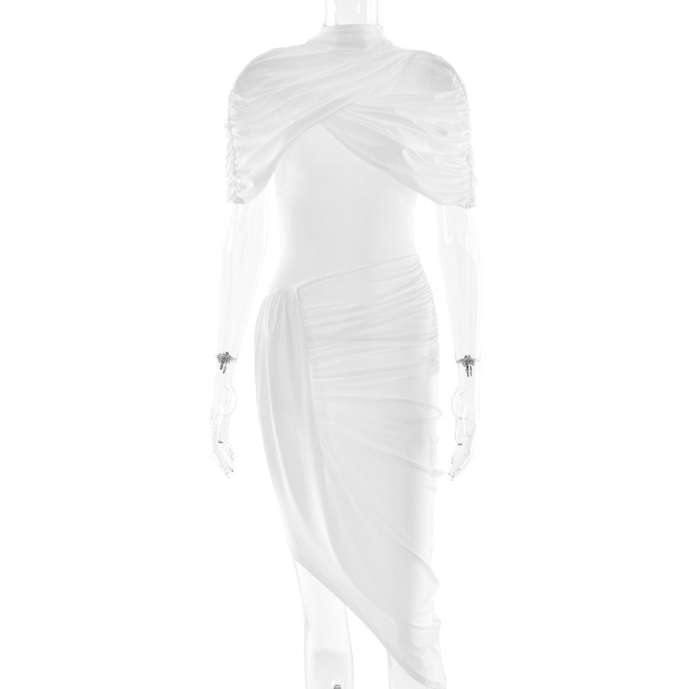 Elegant Slim Pleated Dress Sexy Backless Sheath Women Dress by Ragazza
