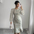 Printed Dress Spring Autumn Lantern Sleeve Fishtail round Neck Elegant Slim Fit Dress by Ragazza