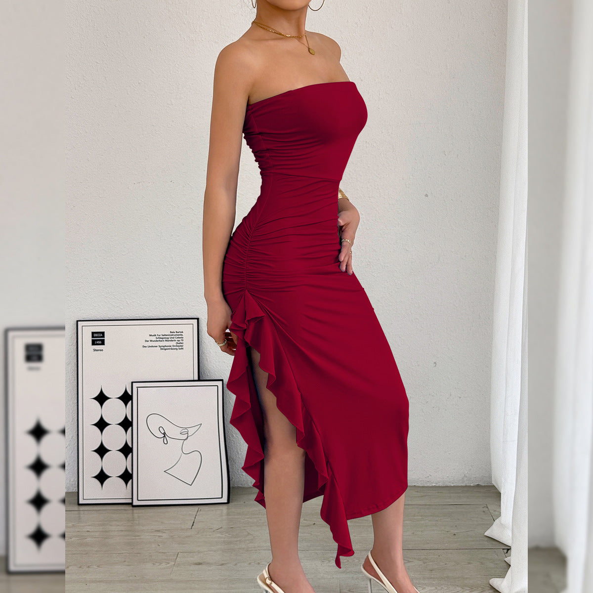 Autumn Winter Women Clothing Slim Fit Slit Wrapped Chest Bag Hip Sexy Dress by Ragazza