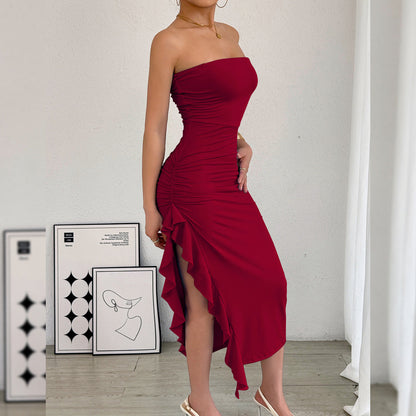 Autumn Winter Women Clothing Slim Fit Slit Wrapped Chest Bag Hip Sexy Dress by Ragazza