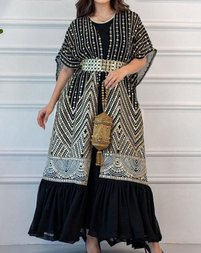 Spring Summer Printing City Casual Dolman Sleeve Pleating Vest Printed Tape Belt Two Piece Set by Ragazza