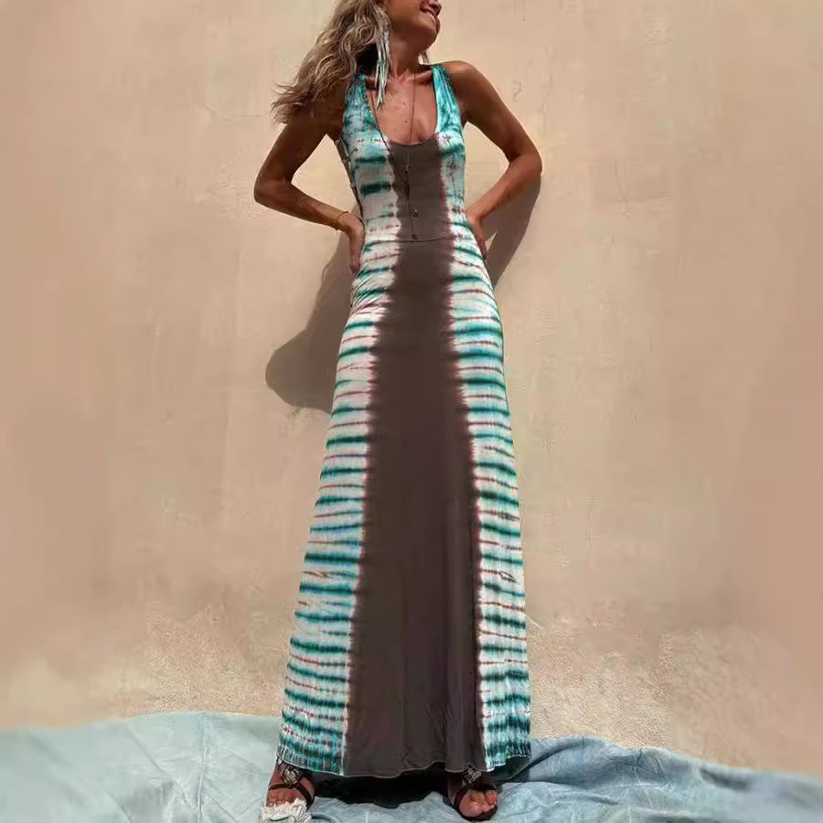 Dress Positioning Printing Backless Lace Up Sexy Dress by Ragazza