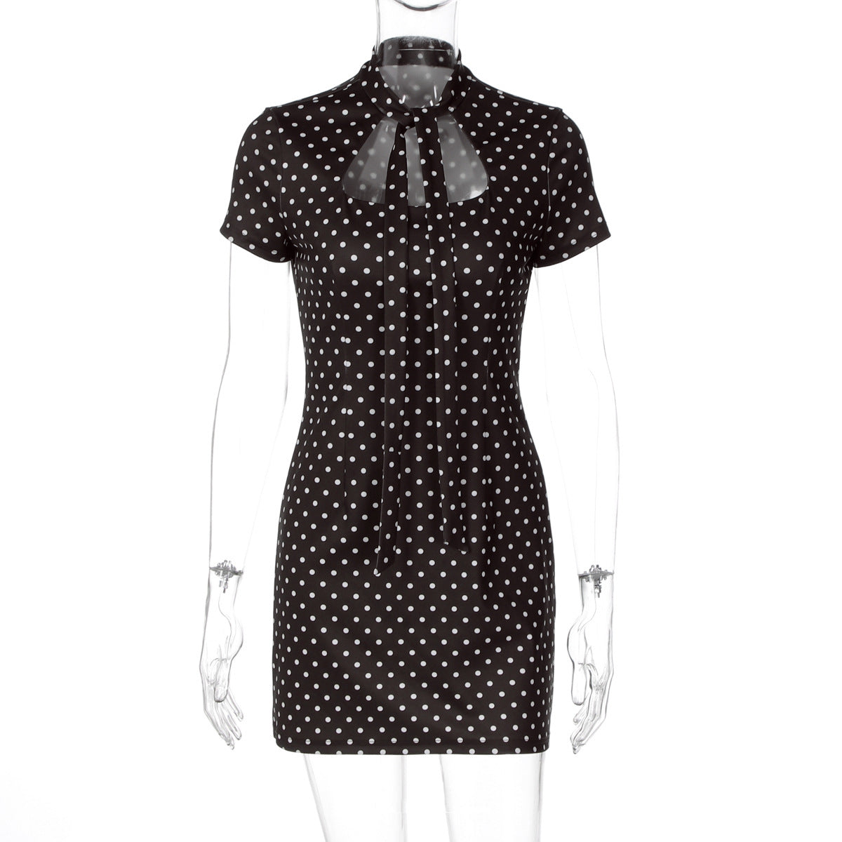 Women Clothing Summer Sexy Polka Dot Self Tie Slim Sheath Dress  DestGlow