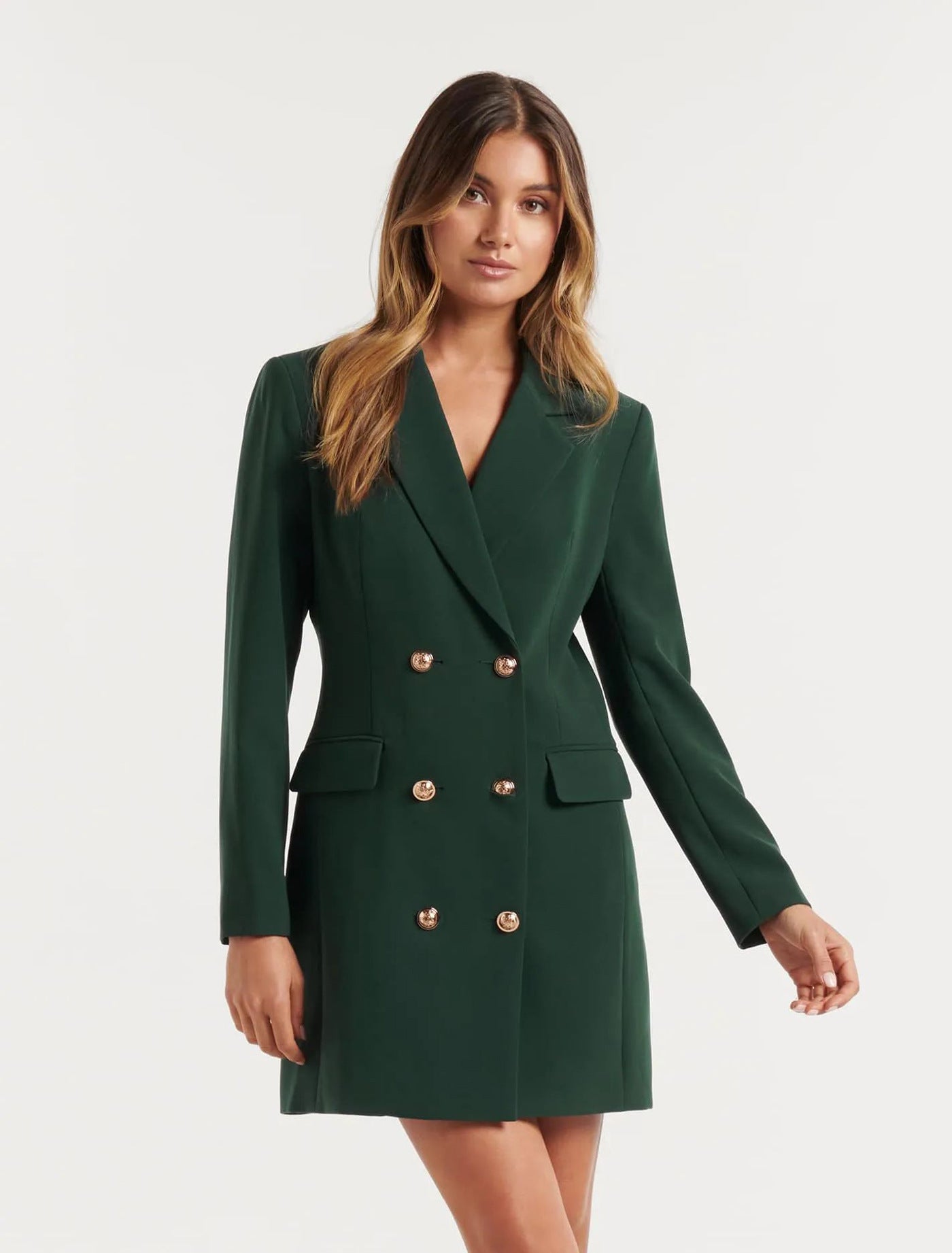 Slim Solid Color Casual Double Breasted Mid-Length Blazer Coat Dress by Ragazza