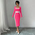 Women Clothing Stitching Contrast Color Midi Dress Sexy Sheath Long Sleeve Dress  DestGlow