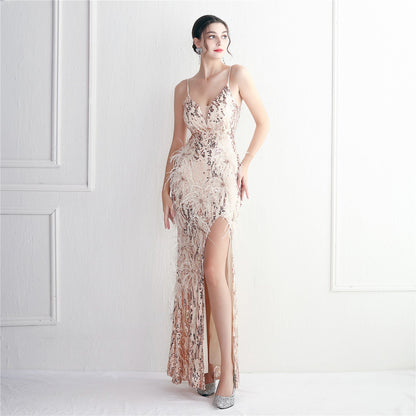 Floral Craft Beading Craft Imported Wool Dress Long Cocktail Slim Fit Evening Dress Elegant by Ragazza