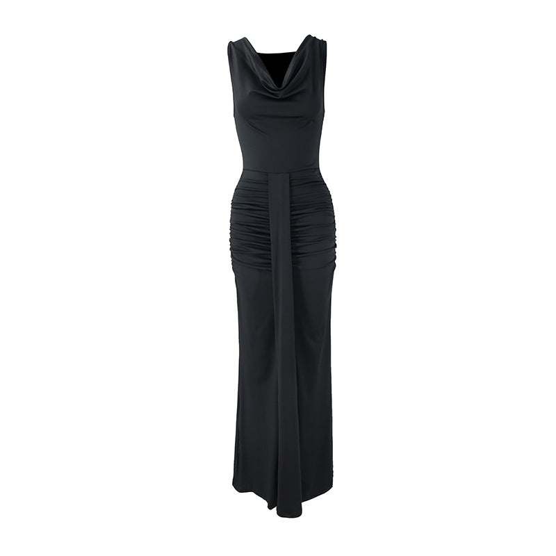Women Clothing Sexy V neck Slim Fit Pleated Design High Sense Elegant Evening Dress by Ragazza