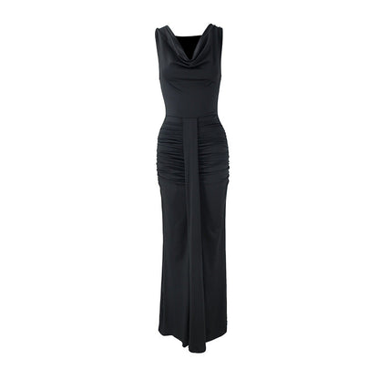 Women Clothing Sexy V neck Slim Fit Pleated Design High Sense Elegant Evening Dress by Ragazza