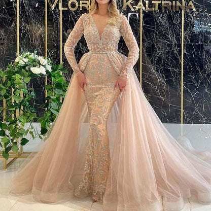 Women Clothing Dress Elegant Trailing French Simplicity Gold Court Gauzy Gown by Ragazza