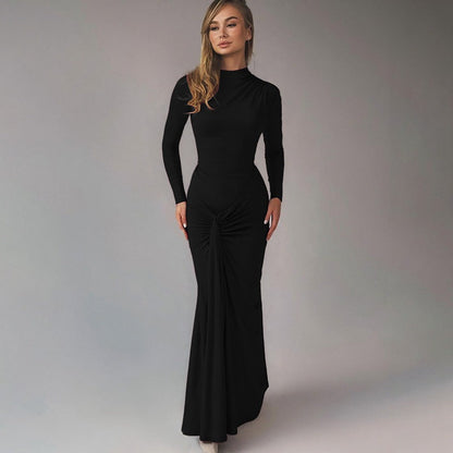 Women Clothing Summer Waist Controlled Lace up Sheath Dress Solid Color Slim Fit Long Sleeves Dress by Ragazza