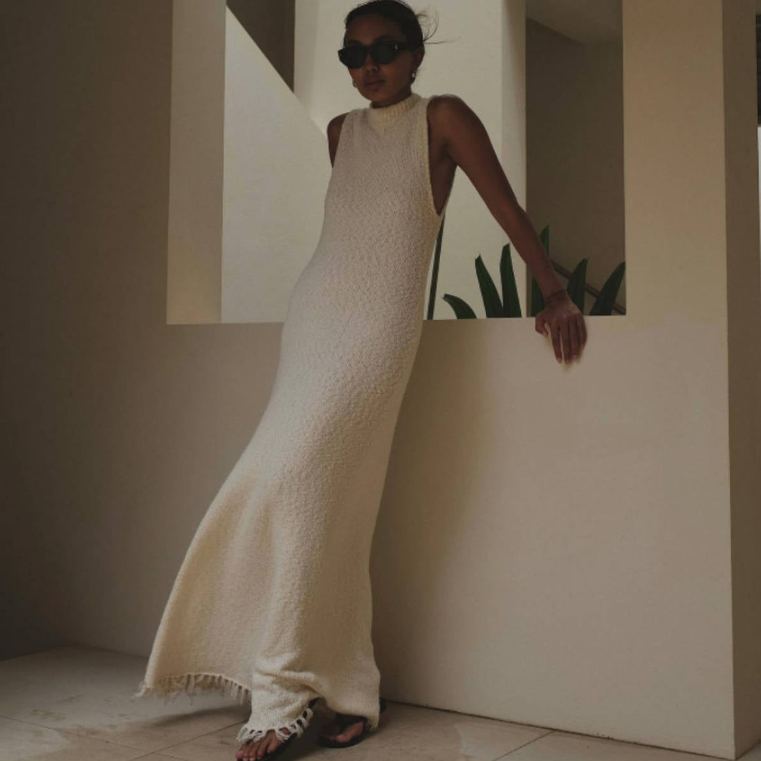 Beach Vacation Sexy Dress Knitted Sleeveless Tassel Maxi Dress Summer Women by Ragazza