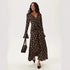 Polka Dot Long Sleeve Dress Summer Women Pleating V neck Flared Sleeves Waist Dress by Ragazza
