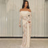 Women Clothing Autumn Elegant Lace Patchwork Maxi Dress off Shoulder Long Sleeve Tied Dress by Ragazza
