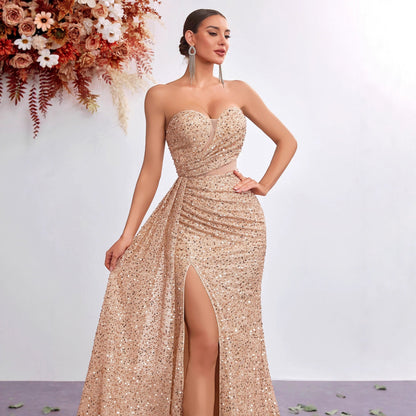 Light Luxury Sequ Tube Top Sexy High Waist Slit Fishtail Evening Dress Cocktail High Grade Socialite Dress by Ragazza