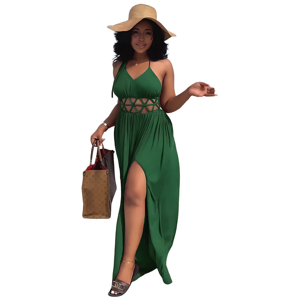 Sexy High Waist Hollow Out Cutout Backless Lace up Casual Split Women Dress by Ragazza