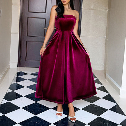Women Elegant Graceful Tube Top Solid Color Maxi Dress for Women Dress by Ragazza