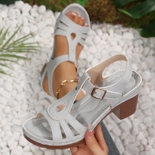 Wedge Open Toe Peep Toe Sandals Women Chunky Heel Buckle Hollow Out Cutout out Beach Slippers  DestGlow