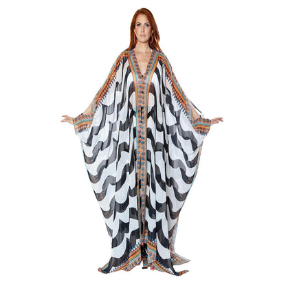 Popular Women Clothing Autumn V neck Casual Printed Jacket See through Chiffon Shirt by Ragazza