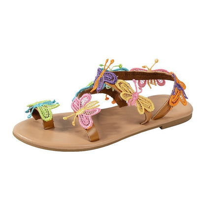 Southeast Asian Colorful Flat Sandals Women Outer Wear Ethnic Butterfly Toe Covering Beach Slippers  DestGlow