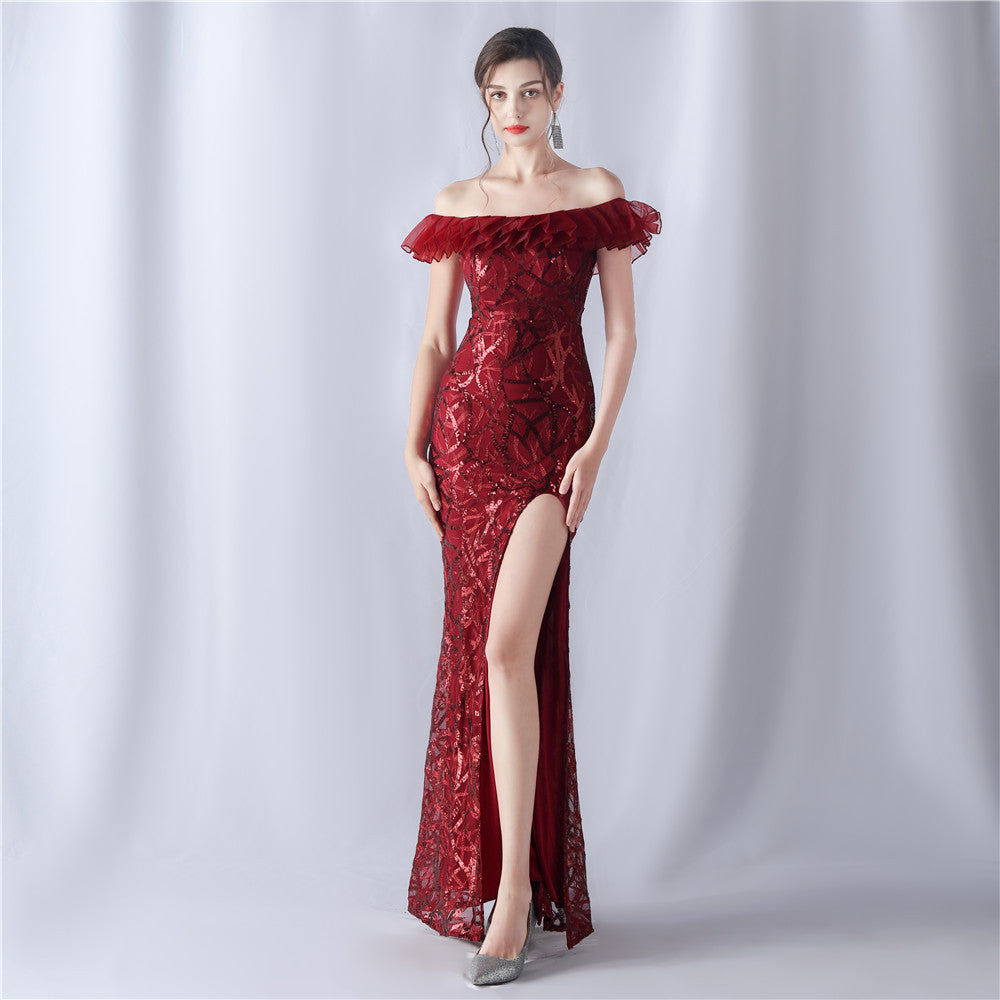 Fabric Sequin Combined With Embroidery Thread Heavy Craft Folding Organza Boutique Evening Dress by Ragazza