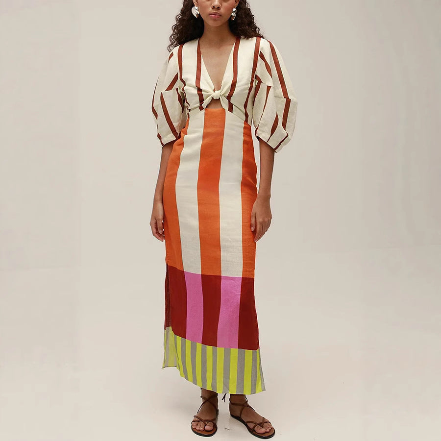 Spring Summer Positioning Printing Linen Dress Casual Vacation Loose Dress by Ragazza