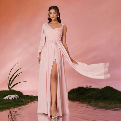 One Shoulder Dress Long Design Evening Dress Slit Slim Fit Drape Dress Adult Formal Dress by Ragazza