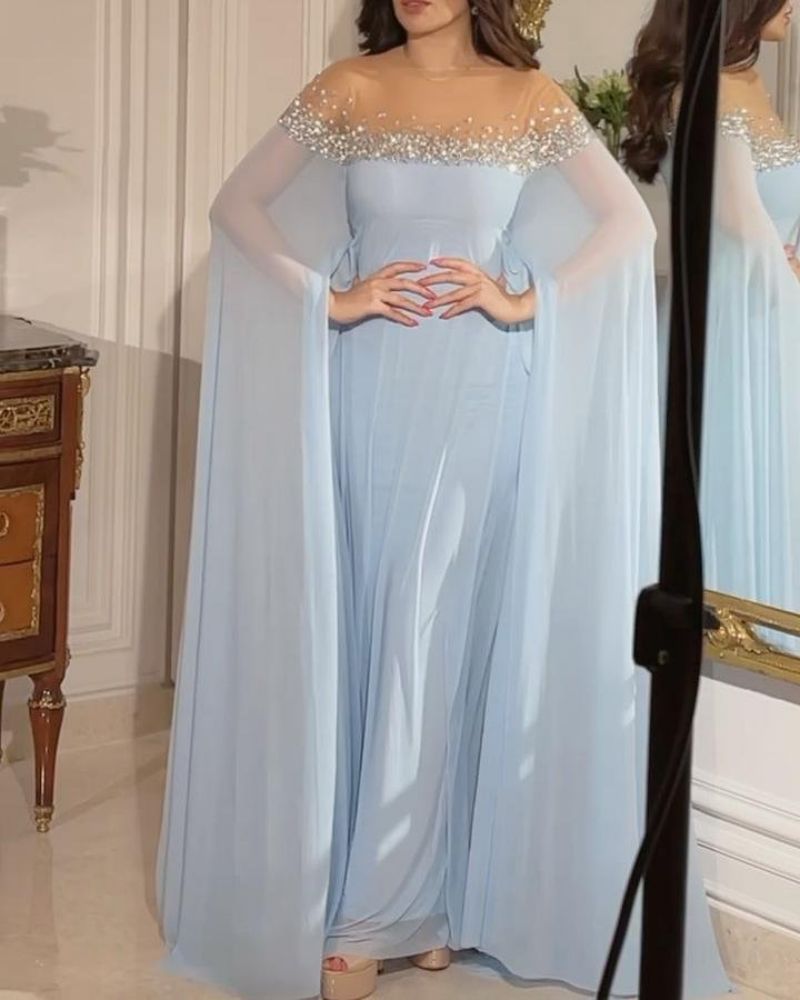 Spring Summer Middle East Sexy High Waist Rhinestone Pearl Chiffon Cocktail Evening Dress by Ragazza