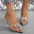 Rhinestone Bow High Heel Slippers Women Crystal Heel Pointed PVC Open Toe Sandals  DestGlow