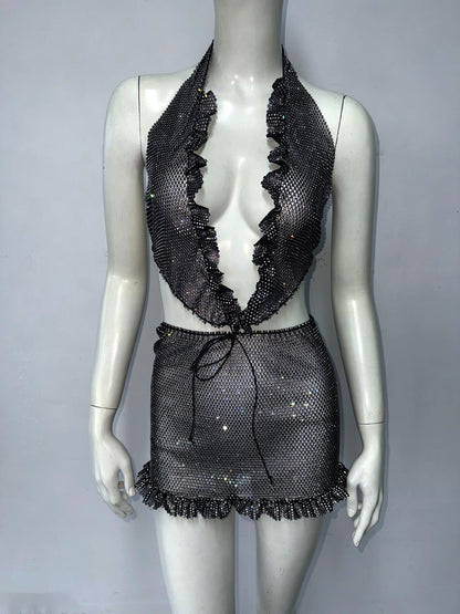 Women Clothing Sexy Dress Halterneck Dress Rhinestone Elastic Hip Dress Sexy Dress by Ragazza