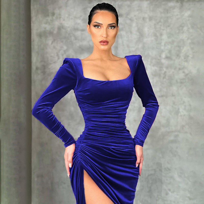 Women Clothing Winter Sexy Square Neck Fold High Waist Tuxedo Dress by Ragazza