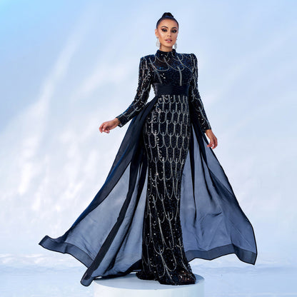 Long Sleeve round Neck Long Sequined Cocktail Cape Fishtail Evening Dress Bridesmaid Dress Women by Ragazza
