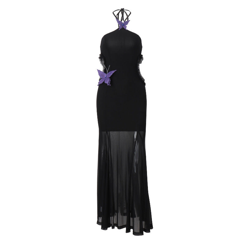 Autumn Sexy off Shoulder Halter Butterfly Decoration Slim Fit Holiday Dress Women  DestGlow