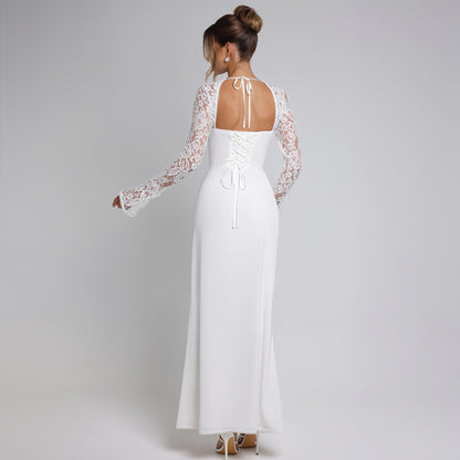Autumn Women Wear Low Cut Self Tie Lace Slim Fit Slit Sexy Dress by Ragazza