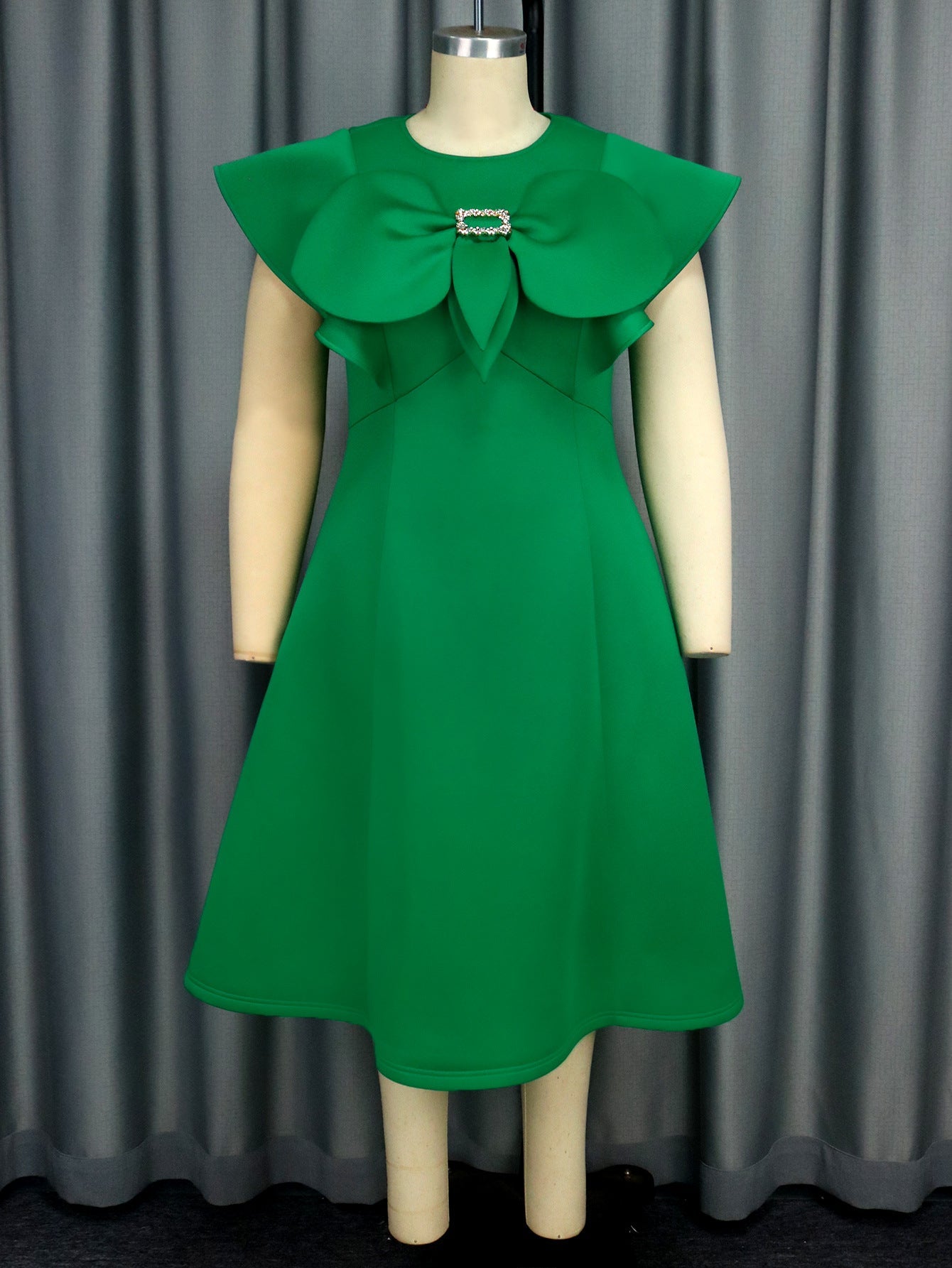 Personalized Bow round Neck Cape Sleeve Dress Elegant Party Cocktail A line Dress by Ragazza