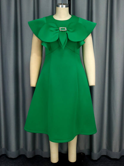 Personalized Bow round Neck Cape Sleeve Dress Elegant Party Cocktail A line Dress by Ragazza