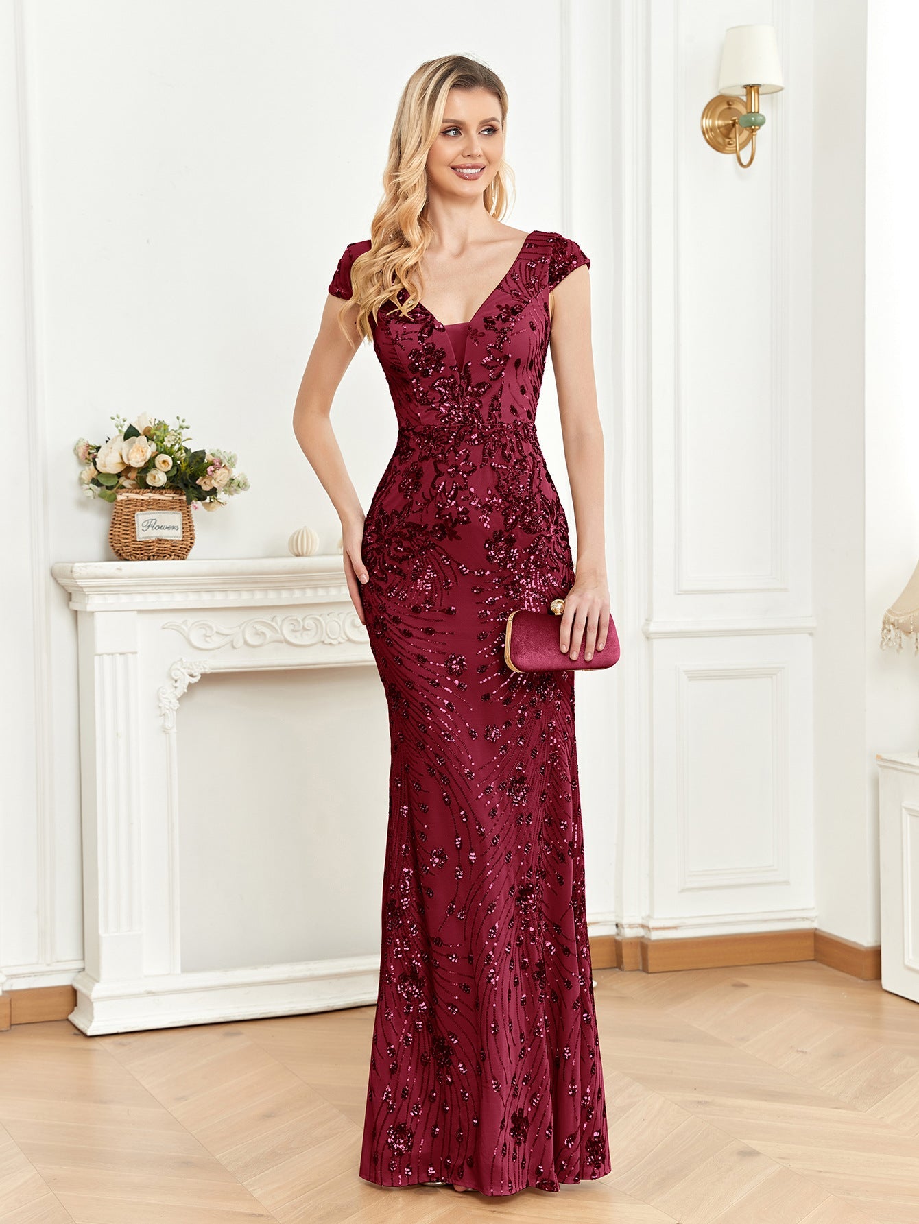 Sequined Champagne Evening Dress Women Cocktail Sexy Slim Fit Fishtail Long Toast Dress by Ragazza